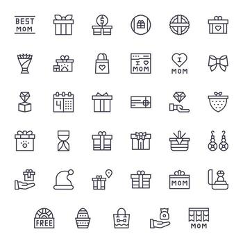 35 Icons for Present featuring High Resolution Grid Fitted Regular Line Graphics vector