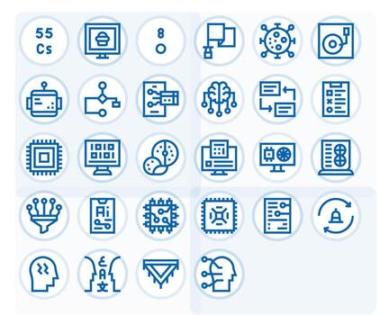 28 High Resolution Bold Line Icons for Data Processing with Display Perfect precision vector