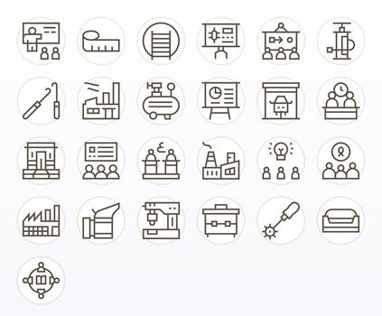 Workshop Comprehensive Bundle with 25 Pixel Optimized Regular Line 256x256 Icons vector