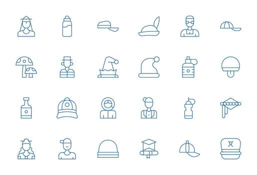 Cap PIXEL Perfect Set with 24 High Resolution Thin Line Icons vector