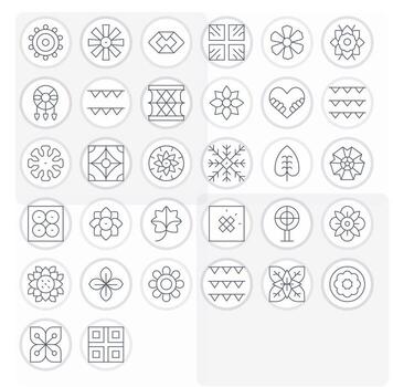 32 Delgado línea píxel alineado íconos a la medida para motivo retina Listo interfaz vector