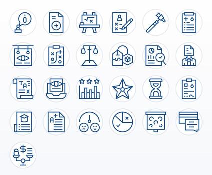 evaluación icono biblioteca con 25 regular línea alto resolución píxel optimizado diseños vector