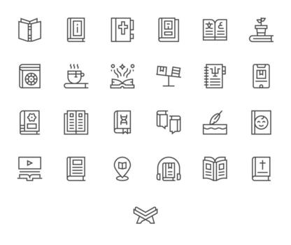 Regular Line Editable Icons from Book Set with 25 256x256 Icons vector