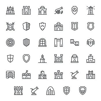 35 Regular Line Pixel Aligned Icons tailored for Fortress High Resolution interface vector