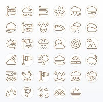 35 Regular Line Pixel Aligned Icons tailored for Meteorology High Resolution interface vector