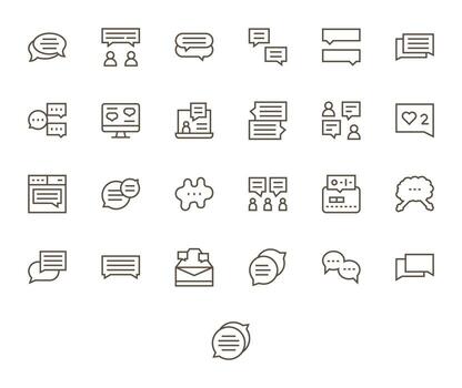 25 Icons for Comment Section optimized in PIXEL Perfect Retina Ready Regular Line resolution vector