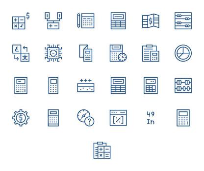 25 128x128 Regular Line Icons for Calculation with Grid Fitted precision vector