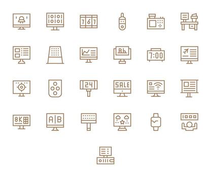 digital monitor retina Listo icono paquete con 25 regular línea cuadrícula equipado elementos vector