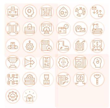Processing Pixel Optimized Set with 32 64x64 Thin Line Icons vector