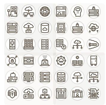 Data Center Icon Toolkit featuring 36 Detail Enhanced 256x256 Bold Line elements vector