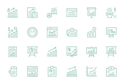 24 Thin Line Pixel Aligned Icons for Bar Chart Graphics vector