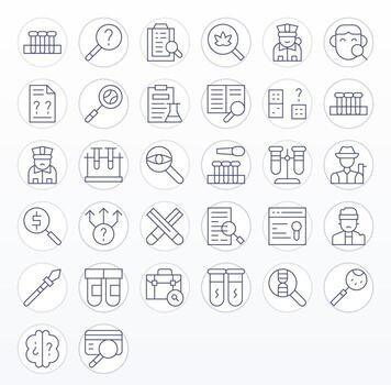 32 Icons for Investigation optimized in Pixel Aligned 64x64 Thin Line resolution vector