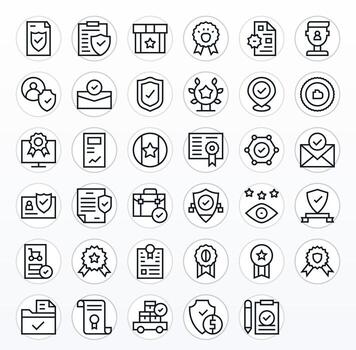 35 alto resolución regular línea íconos optimizado para verificado cuadrícula equipado monitor vector