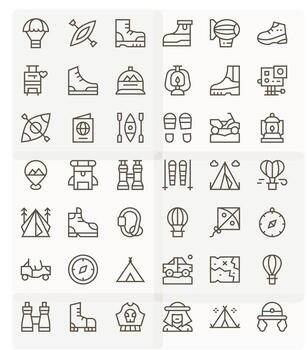 Adventure Comprehensive Bundle with 42 Pixel Aligned Regular Line 256x256 Icons vector
