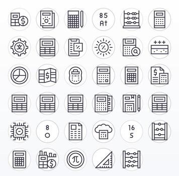 35 íconos para cálculo optimizado en píxel Perfecto retina Listo regular línea resolución vector