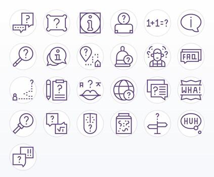 Question Mark Comprehensive Bundle with 25 Grid Fitted Regular Line 64x64 Icons vector