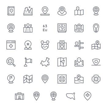 35 Regular Line Icons from Region in High Resolution PIXEL Perfect Quality vector
