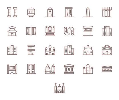 Architecture Scalable Set featuring 25 Pixel Optimized Regular Line High Resolution Icons vector