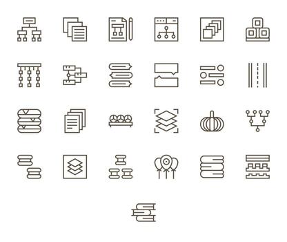 Regular Line Display Perfect Icons from Grouping Set with 25 64x64 Icons vector
