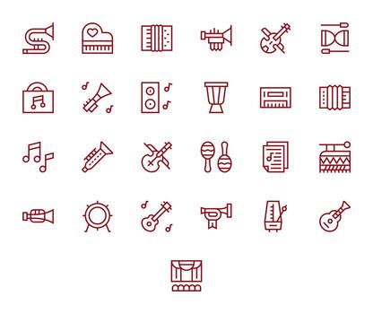 25 Regular Line Icons designed for Musical in Retina Ready Pixel Optimized format vector