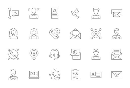 contacto exhaustivo haz con 24 cuadrícula equipado Delgado línea alto resolución íconos vector