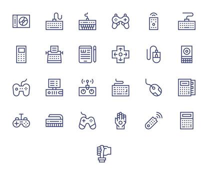 25 128x128 Regular Line Icons optimized for Input Device Grid Fitted display vector