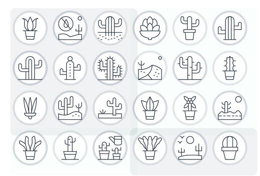 Cactus Icon Arsenal with 24 High Resolution Thin Line Grid Fitted designs vector