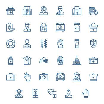 35 Icons for First Aid optimized in Editable High Resolution Regular Line resolution vector