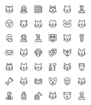 Face Complete Package with 42 256x256 Regular Line Pixel Optimized Icons vector