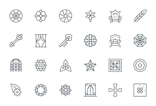 24 Delgado línea píxel alineado íconos para florido gráficos vector