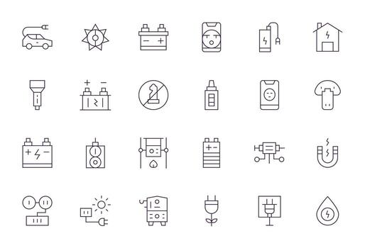 Power Source Icon Set with 24 Thin Line High Resolution Detail Enhanced Graphics vector
