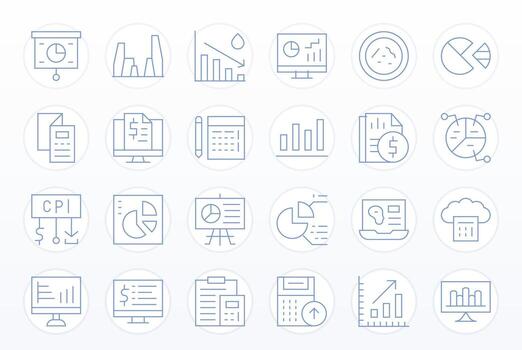 Financial Data Scalable Set featuring 24 Grid Fitted Thin Line High Resolution Icons vector