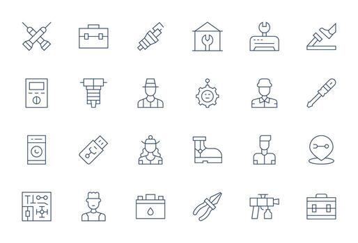 24 Icons inspired by Technician in Pixel Optimized High Resolution Thin Line quality vector