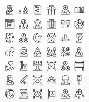42 Regular Line Icons for Community in crisp High Resolution Grid Fitted resolution vector