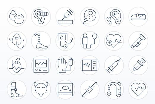 24 Retina Ready Thin Line Icons optimized for Medical Device Pixel Aligned display vector