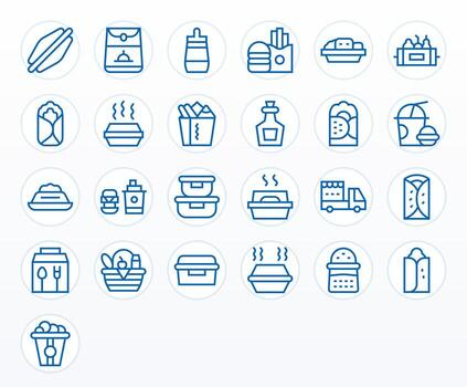Lunchbox Visual Pack containing 25 Regular Line Pixel Aligned Icons vector