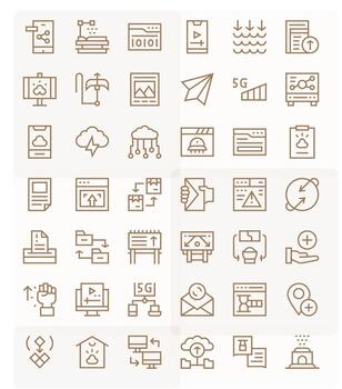 42 Regular Line Icons for Upload in crisp 64x64 Grid Fitted resolution vector