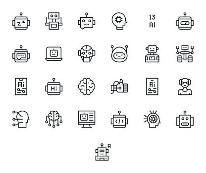 25 íconos para artificial inteligencia optimizado en píxel optimizado retina Listo regular línea resolución vector