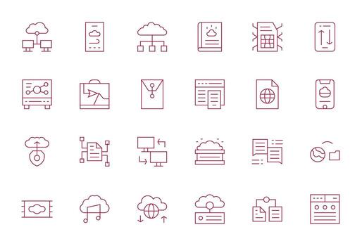 24 Grid Fitted Thin Line Icons from File Sharing Collection vector