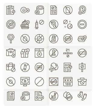 42 Icons inspired by Not Allowed in PIXEL Perfect High Resolution Regular Line quality vector