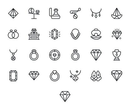 Gemstone Complete Package with 25 Retina Ready Regular Line Pixel Optimized Icons vector