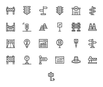 Traffic Icon Toolkit featuring 25 Grid Fitted 64x64 Regular Line elements vector