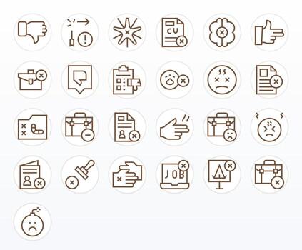 Regular Line Style Unsuccessful Icons with 25 128x128 Grid Fitted Designs vector