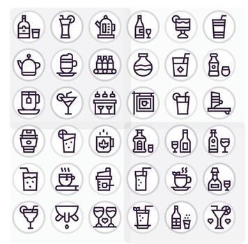 36 256x256 Icons for Beverage in Pixel Aligned Bold Line Format vector