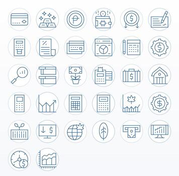 32 64x64 Thin Line Icons optimized for Finance Pixel Aligned display vector
