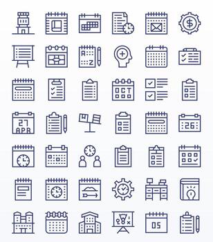 Planning Modern Collection with 42 Regular Line 256x256 Grid Fitted Icons vector