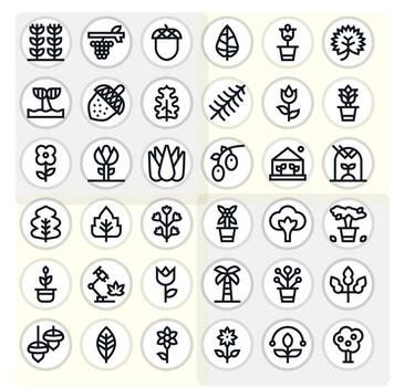 36 Retina Ready Icons for Botany in Pixel Optimized Bold Line Format vector
