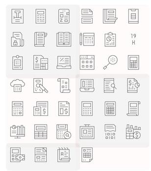 Spreadsheet Graphics featuring 40 Thin Line Grid Fitted 128x128 Designs vector