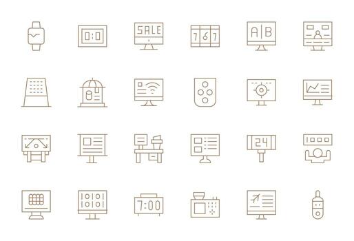 Digital Display Exclusive Set featuring 24 Thin Line Detail Enhanced High Resolution Icons vector