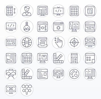 Web Design Icon Collection with 32 256x256 Thin Line Designs vector